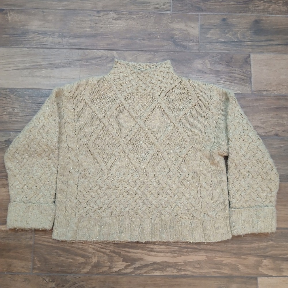 Express Tricot Sweater Womens Medium Tan Hand Knitted Cable Chunky‎ Rabbit Hair
